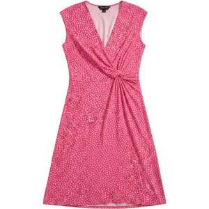Lands' End Pink Floral Faux Wrap Knot Front Jersey Dress Womens M 10-12